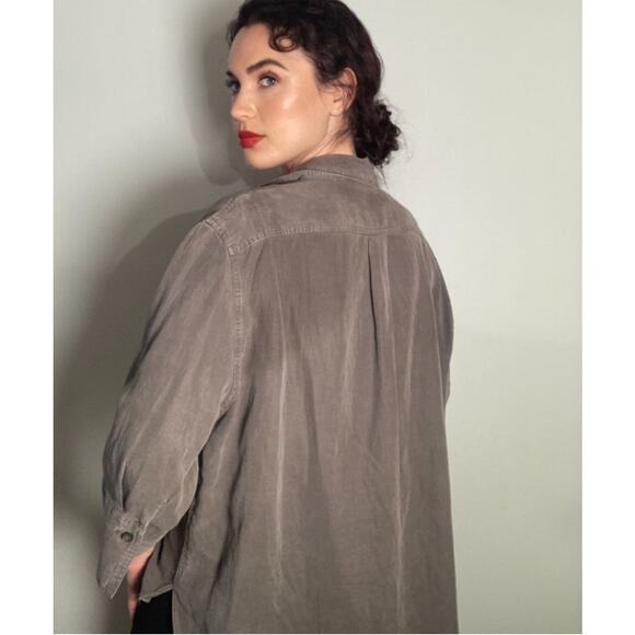 Zara Grey Relaxed Button-down Shirt Soft Lyocell Denim ~ Cool Girl Style ~ Sz L - Picture 2 of 6